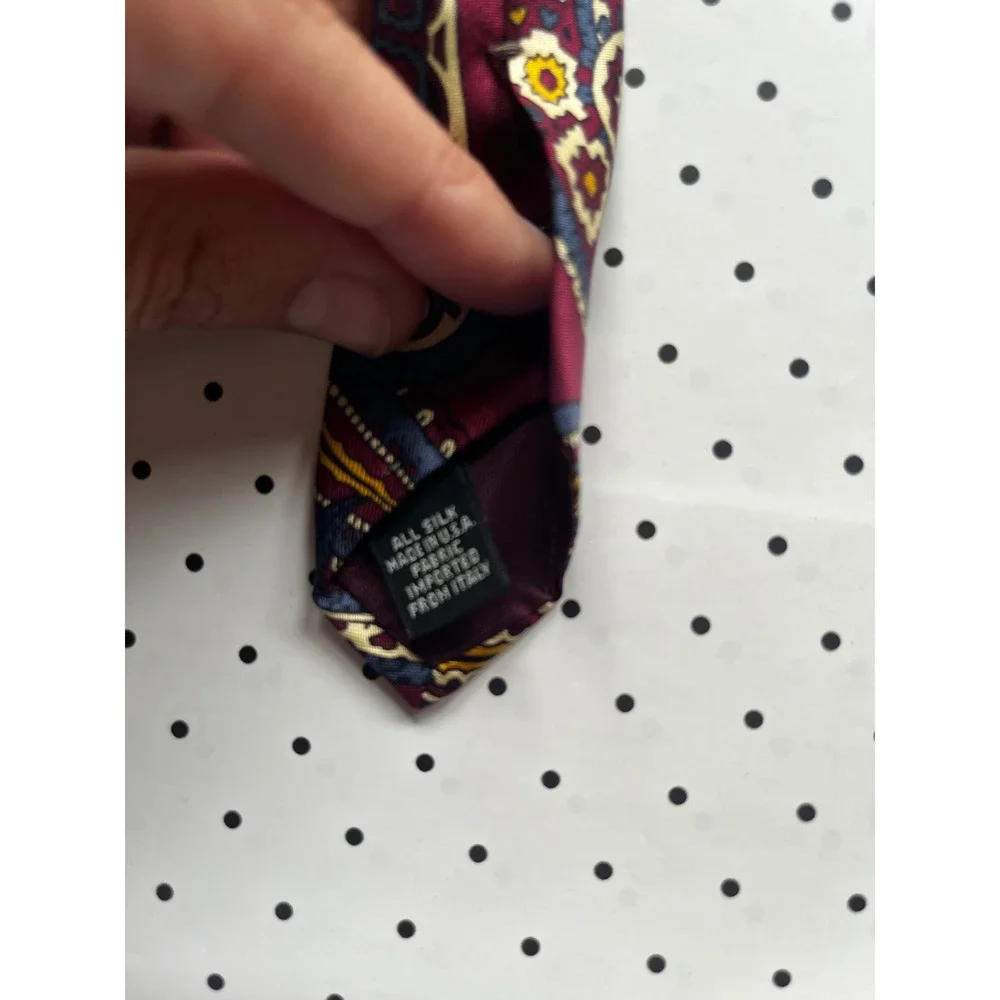 Colours by Alexander Julian Mens Silk Paisley Tie Burgundy Navy Gold Made in USA